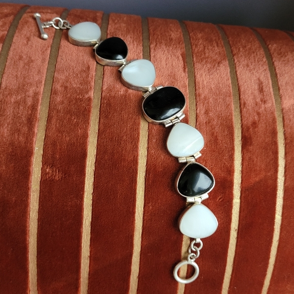 Sterling Silver Bracelet Onyx Vintage - Picture 2 of 9